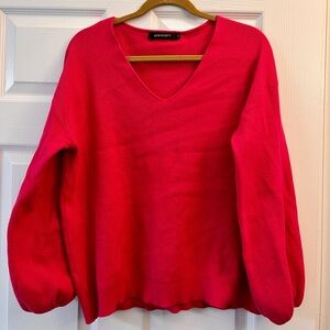 Hot Pink V-Neck Women's Sweater, Women’s Size XL